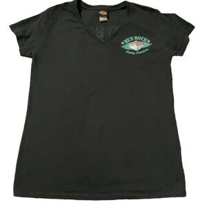 Harley Davidson Black Teal Red Rock Las Vegas Graphic Shirt Size Med EUC #0401